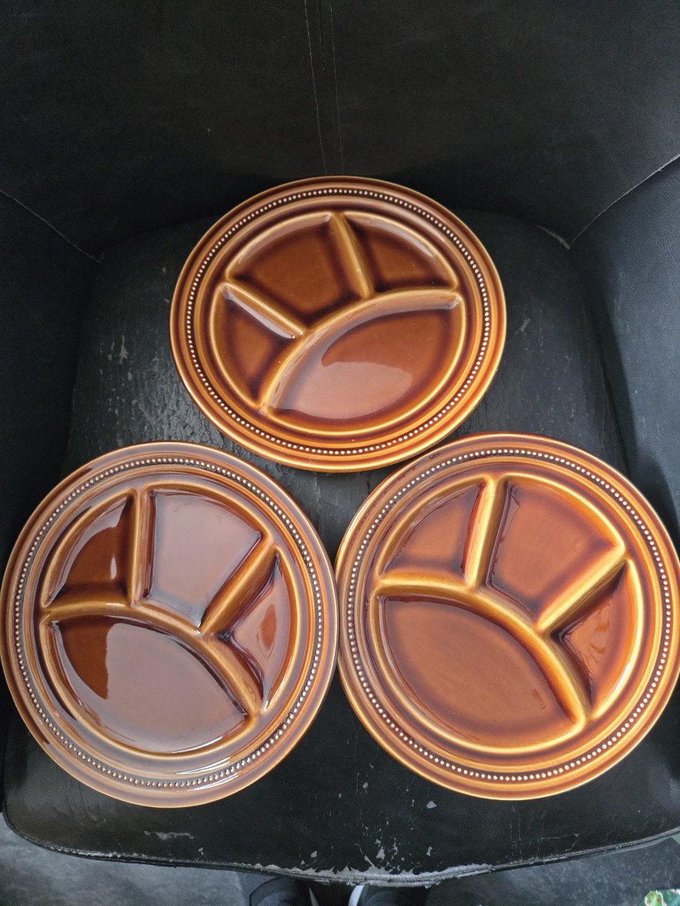 3 stuks vintage fondueborden, 23 cm. Helemaal gaaf.