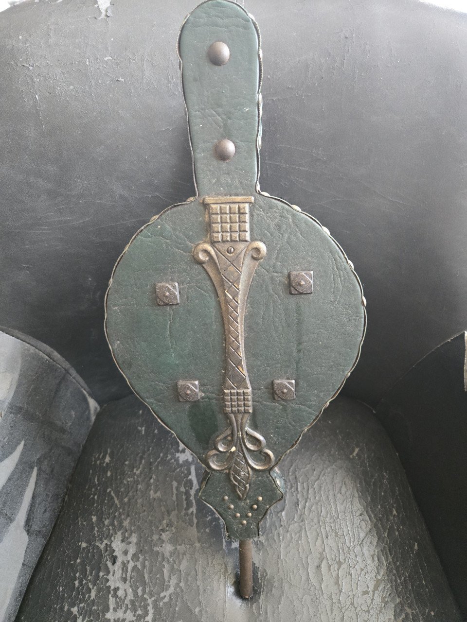 Blaasbalg met groen leer en koper, 50 cm