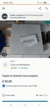 Tegels muur of wand.  60x60cm