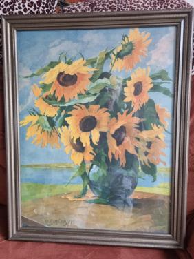 Schilderij Zonnebloemen gesigneerd A.Gasteiger