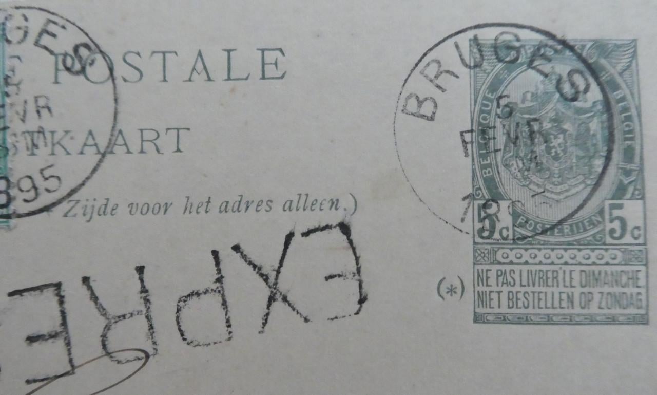Briefkaart, 1895, EXPRES Brugge – Coolkerke (België)