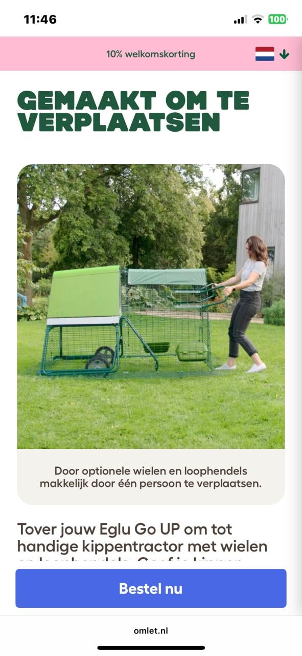 Verplaatsbaar kippenhoek met ren van de firma Omlet