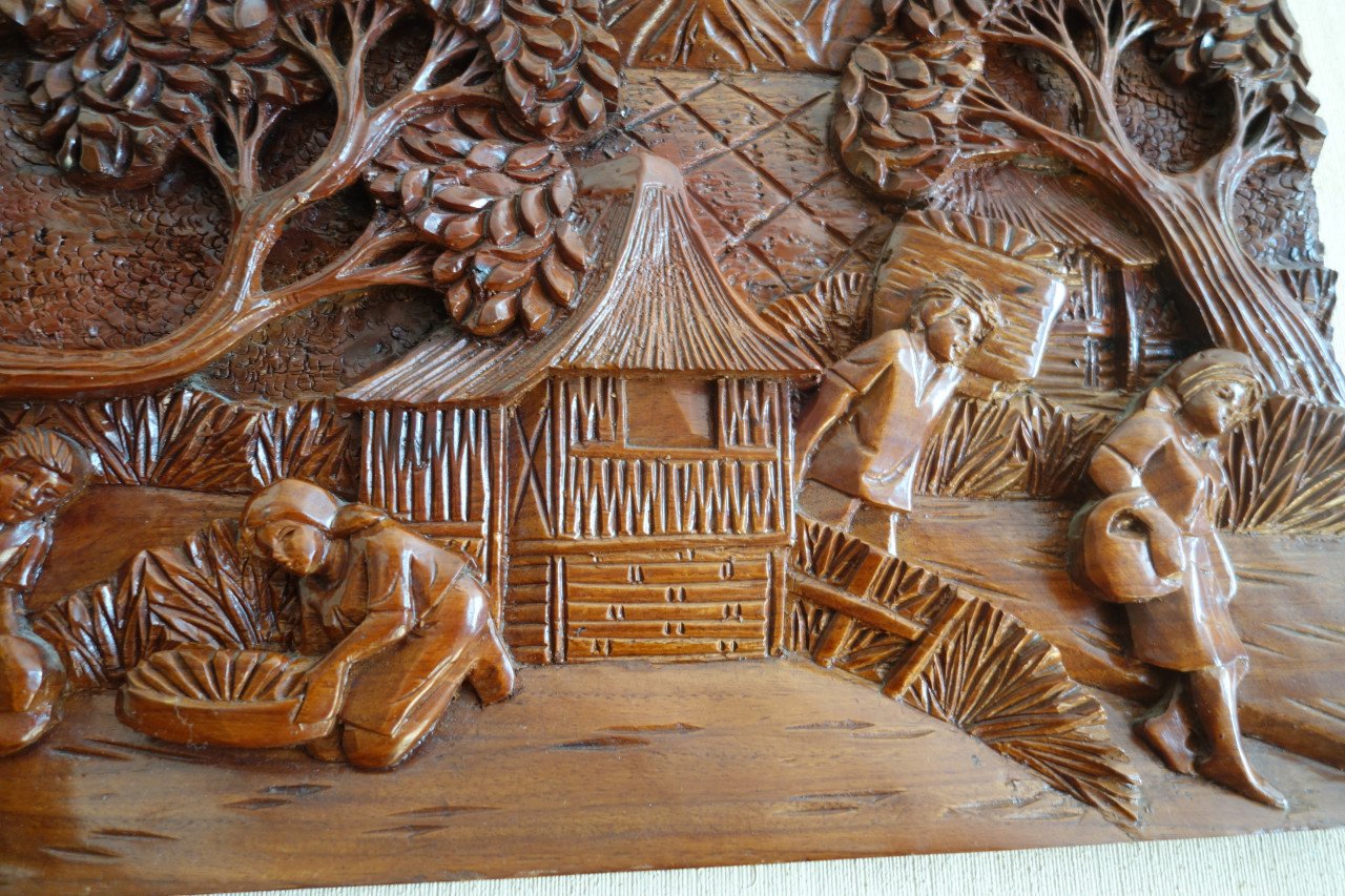 Vintage Indonesisch Balinees handgesneden houten paneel 69 x 32 cm