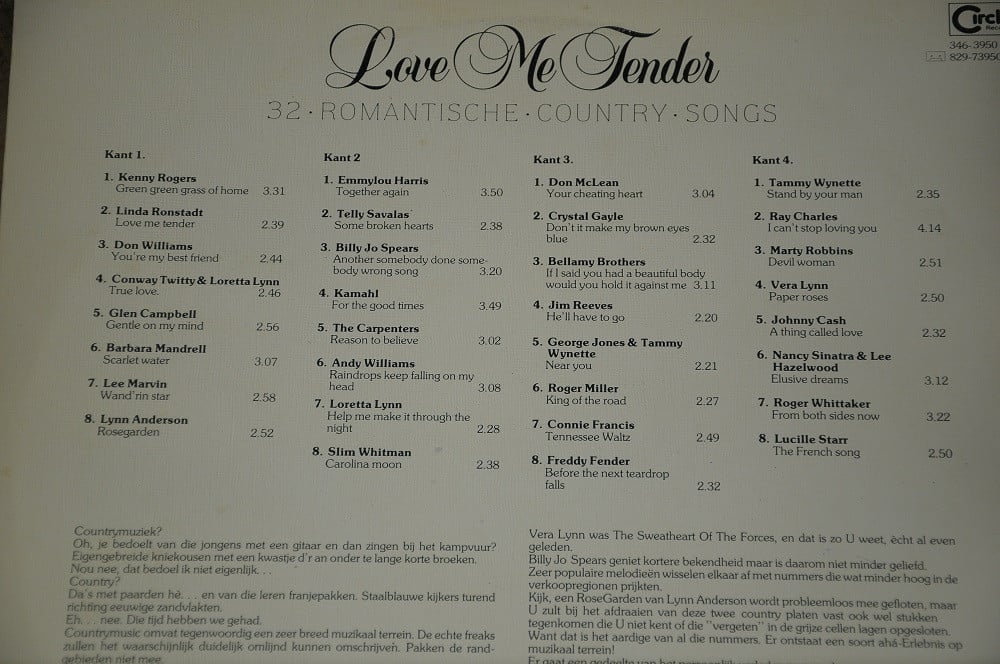 Dubbel lp: Love me Tender - 32 romantische country songs!