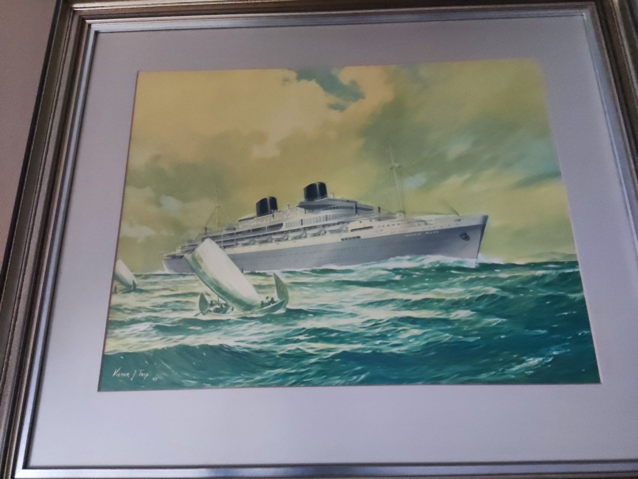 Prent van de Willem Ruys ingelijst 79 cm x 69 cm