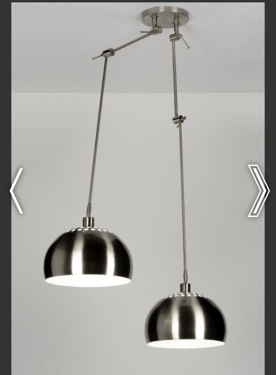 Rietveldlamp geschuurd staal plafond lamp met twee globes