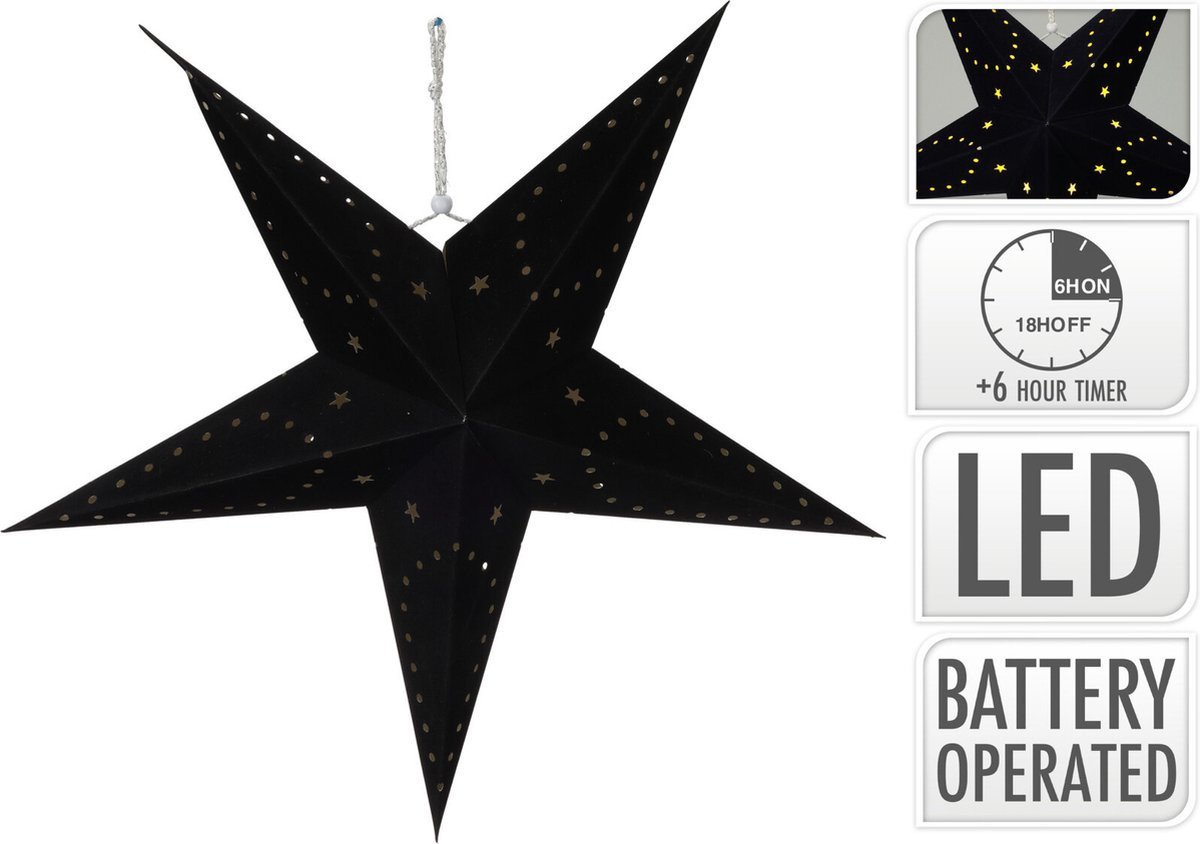 Kerstster opvouwbaar 60cm zwart led verlichting batterij