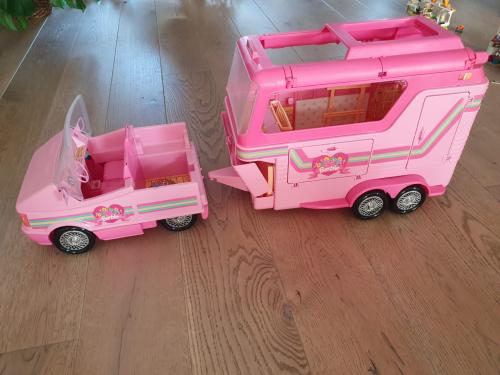 (vintage) Barbie auto met paardentrailer