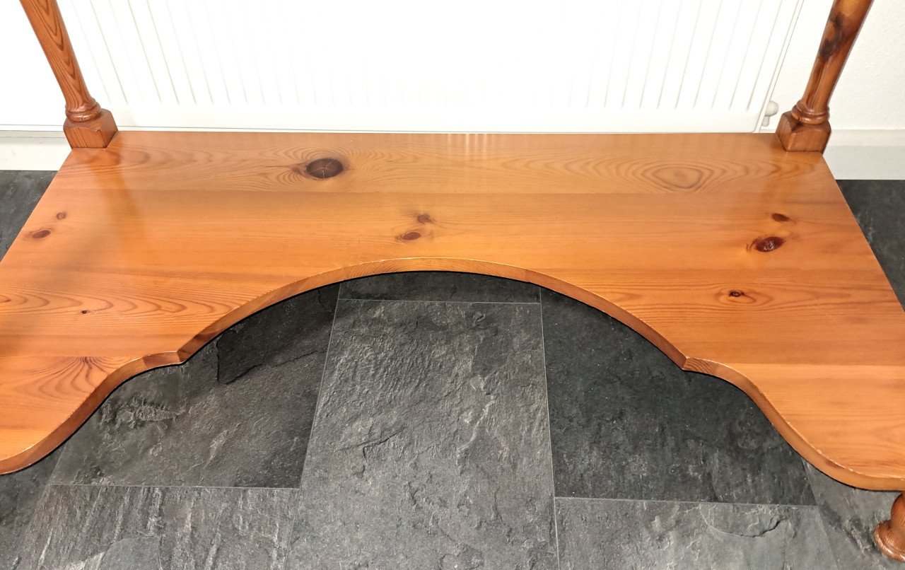 Mooie vintage, massief grenen kaptafel met opzetstuk en spiegel
