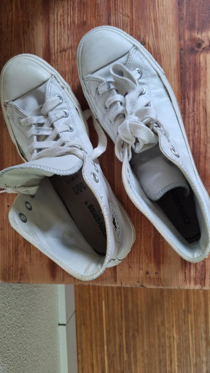 Wit leren Convers Aĺl Star halfhoge schoen