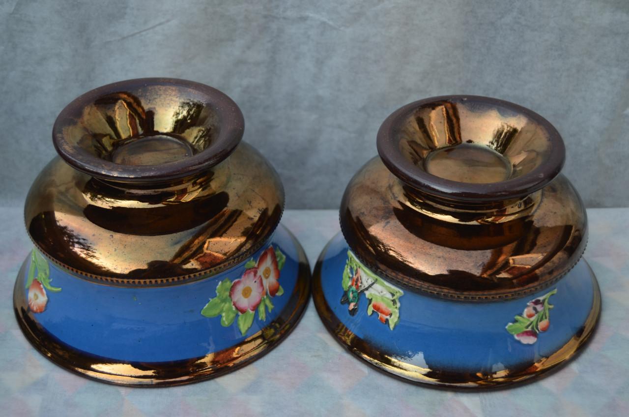 2 Goudsteen kommen Staffordshire ong. 1850 + theepot