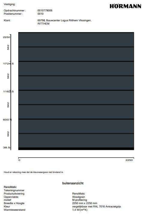Hörmann sectionaaldeur 2250x2250 mm NIEUW