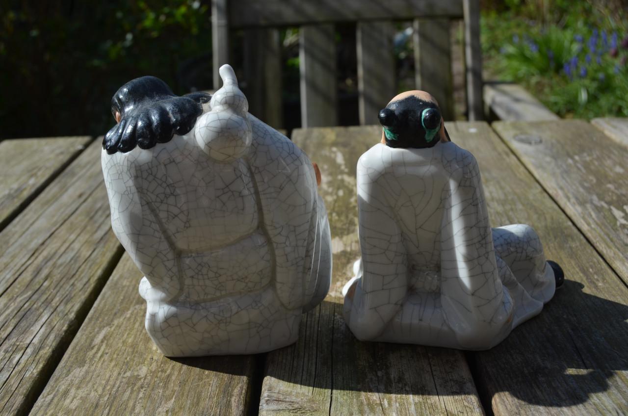 2 Beeldjes zgn. 'Immortals' China, laat 20e eeuw. Prima cond.