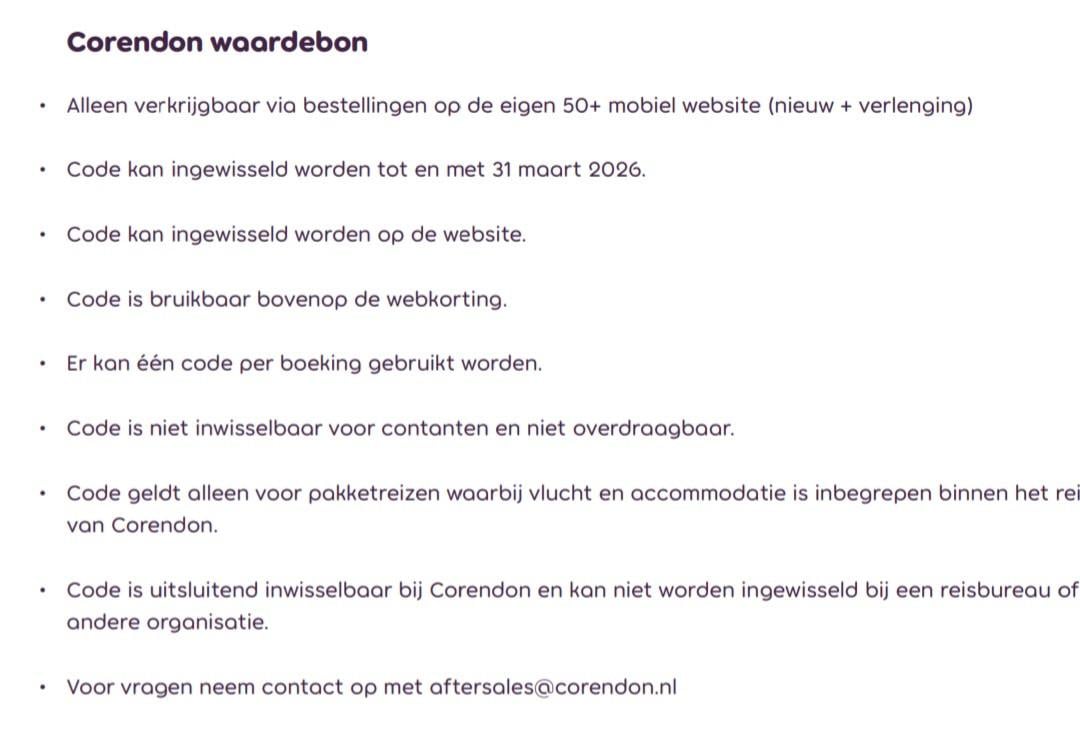 Waardebon van Corendon twv €100,-
