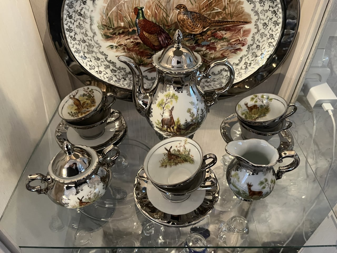 Theeservies met dienblad, porselein