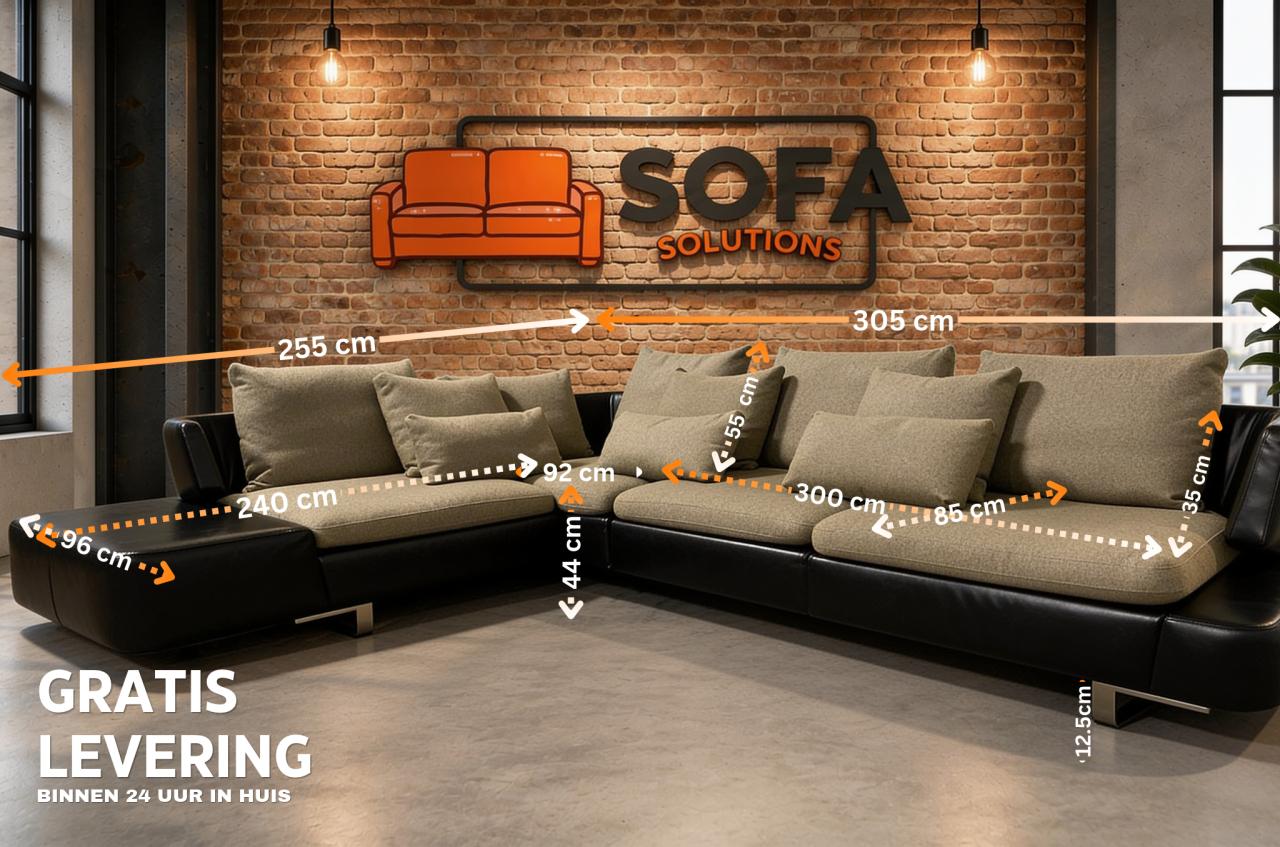 Natuzzi Opus leren hoekbank 305 cm met 10 kussens | Zwart | ZGAN