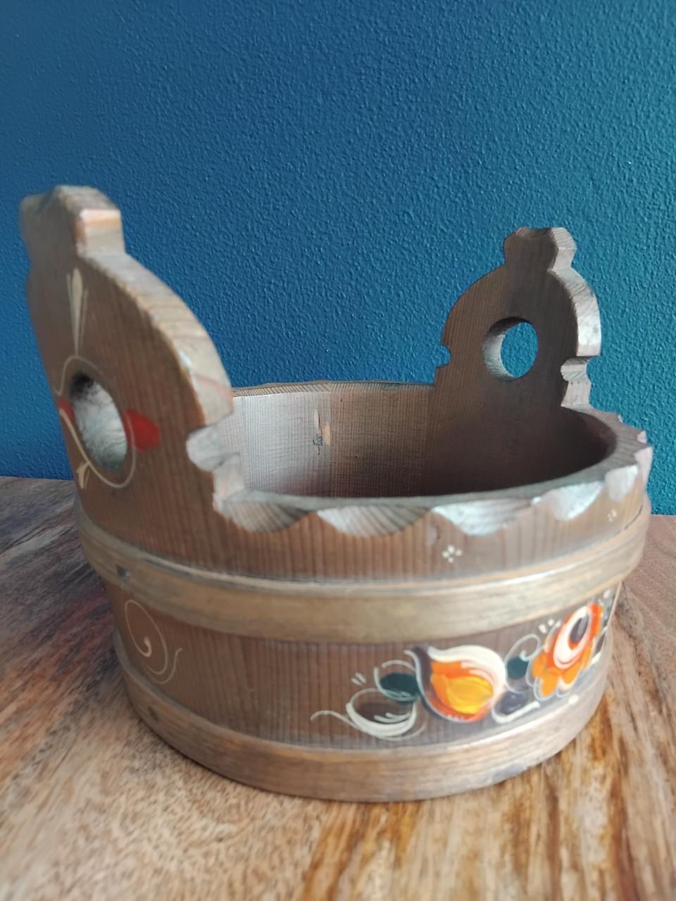 Antiek Houten Emmer / Mand / Tobbe / Pigin