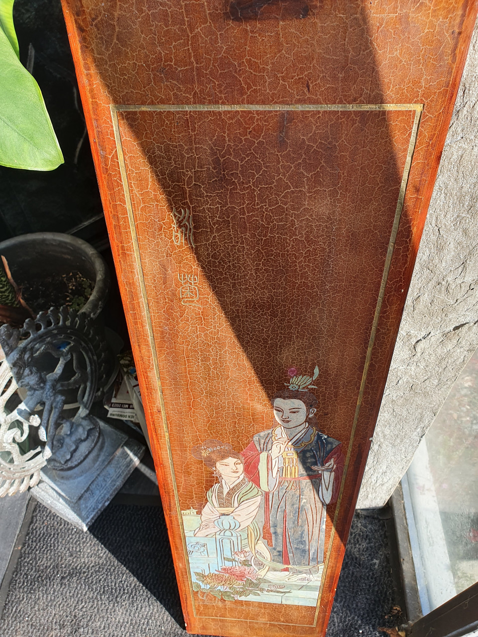 Prachtige antieke chinese houten plank, handgeschilderd in mooie staat...