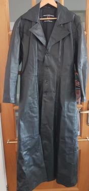 Zwarte lederen maxi jas