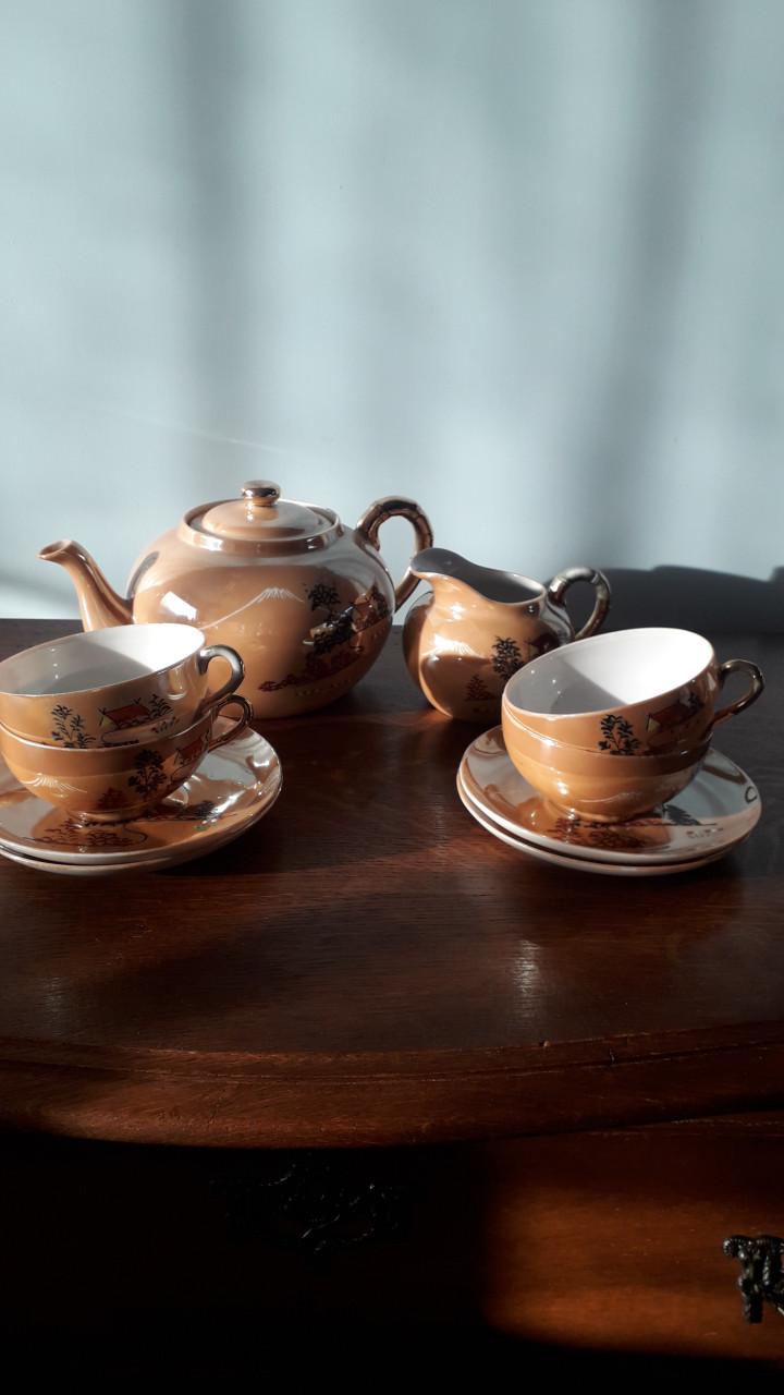 Japans blauw-bruin servies