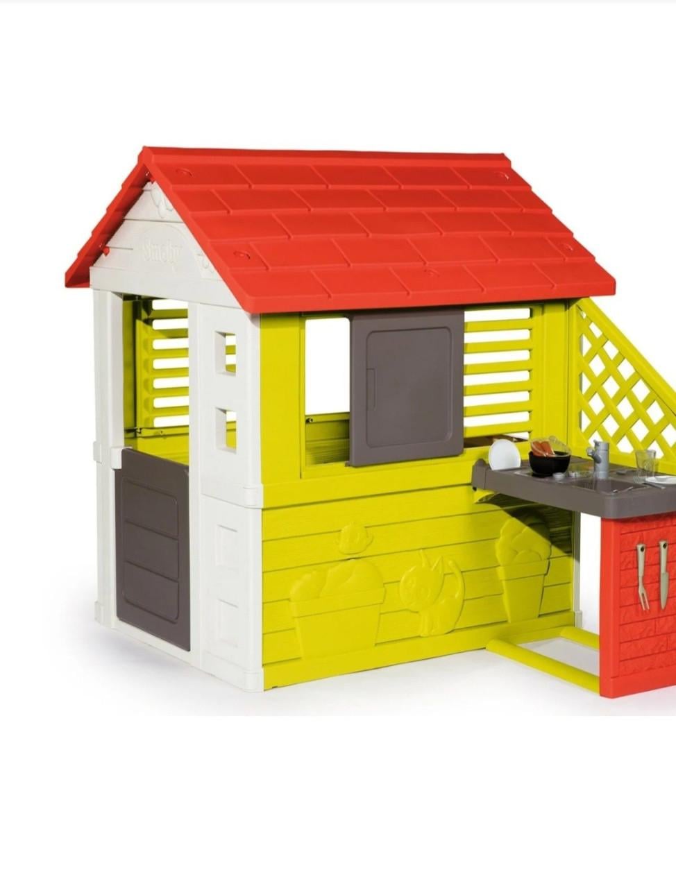 Smoby speelhuis + buitenkeuken, deurbel + ( water) glijbaan