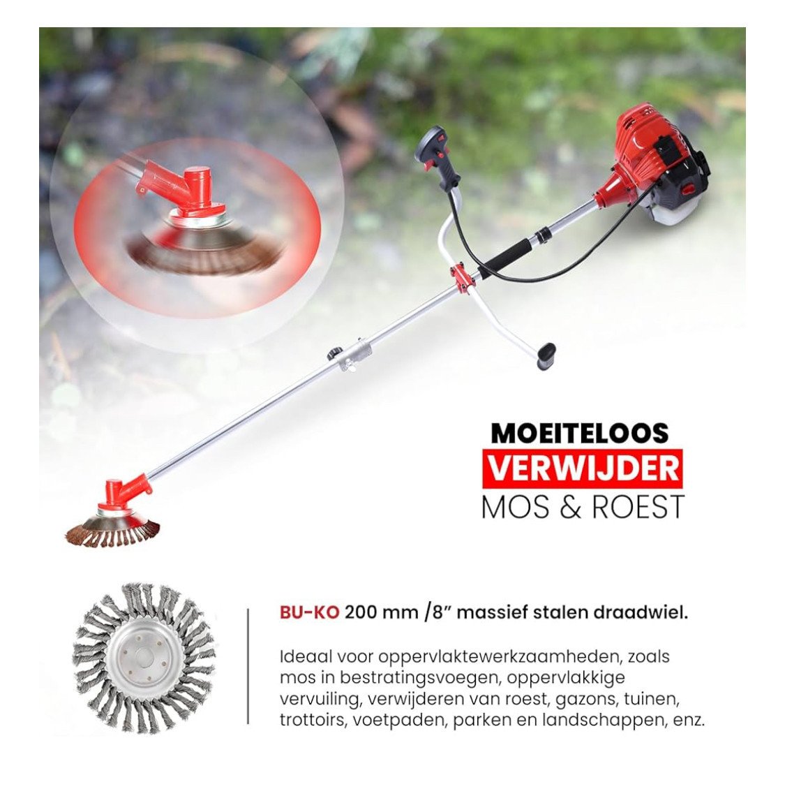Bosmaaier inclusief gras trimmer en onkruid borstel