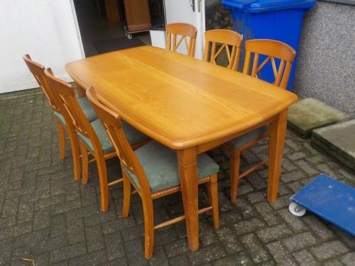 Massief blank eiken tafel 90 x 180 cm +6 stoelen