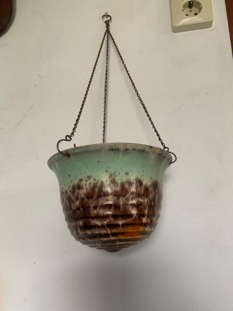 Te koop; antieke vintage bloempot hanger bloempothanger curiosa planten