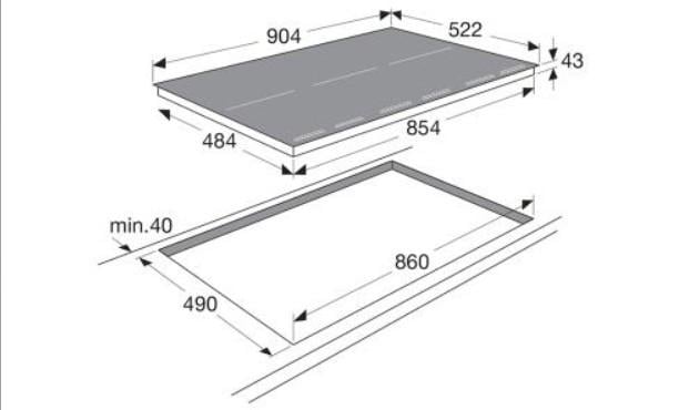 6 pit inductiekookplaat Atag met bridgefunctie 3x2