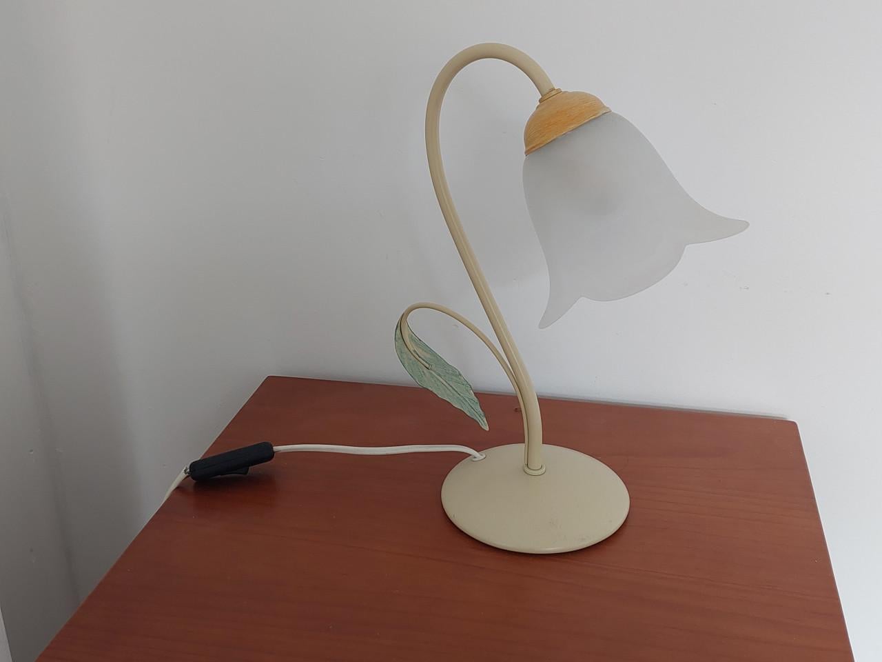 4 tafel/nacht kastlampjes metaal/glas zachtgeel/crème