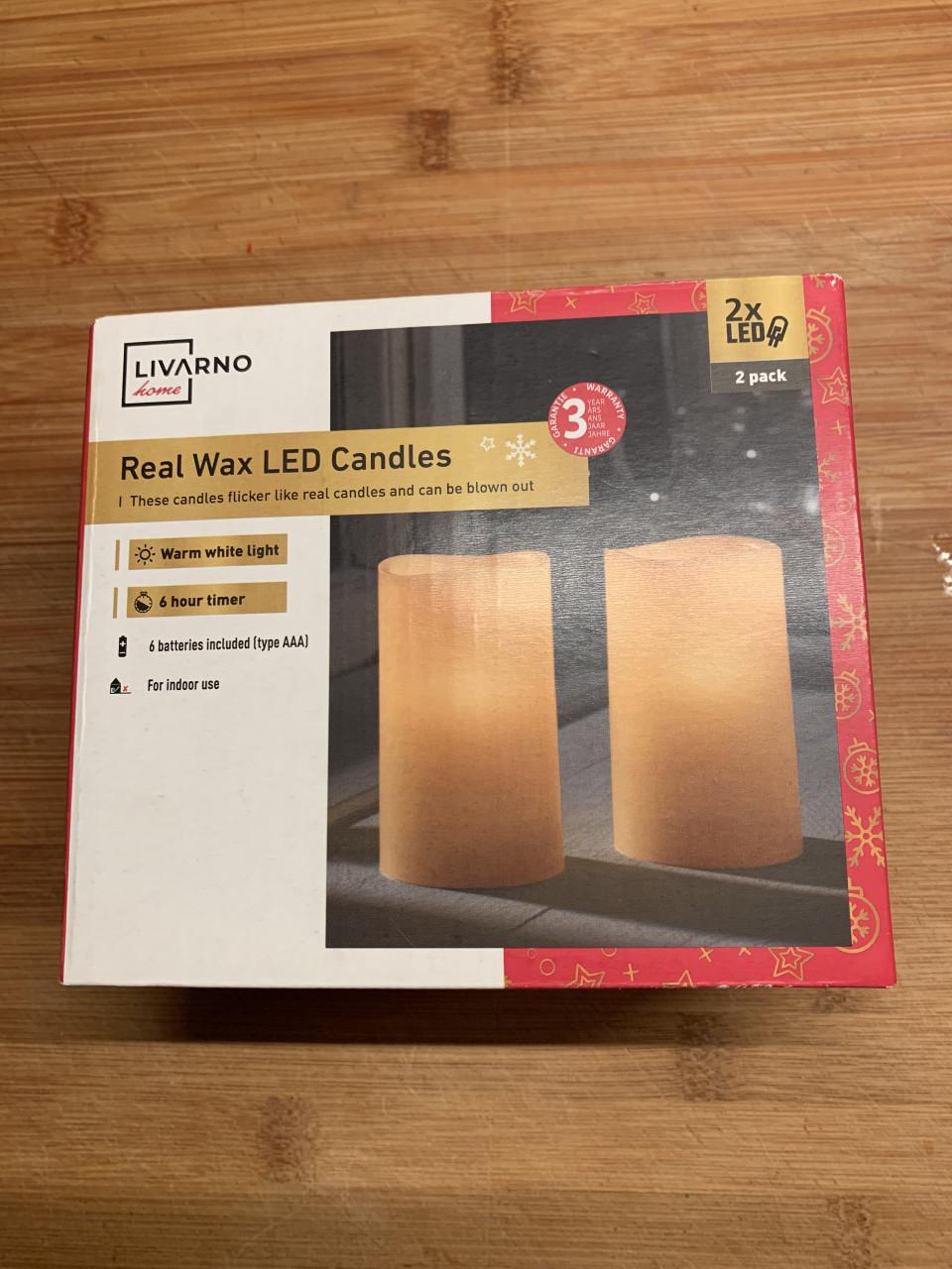 Set van twee Livarno Home LED kaarsen, gemaakt van echt wax