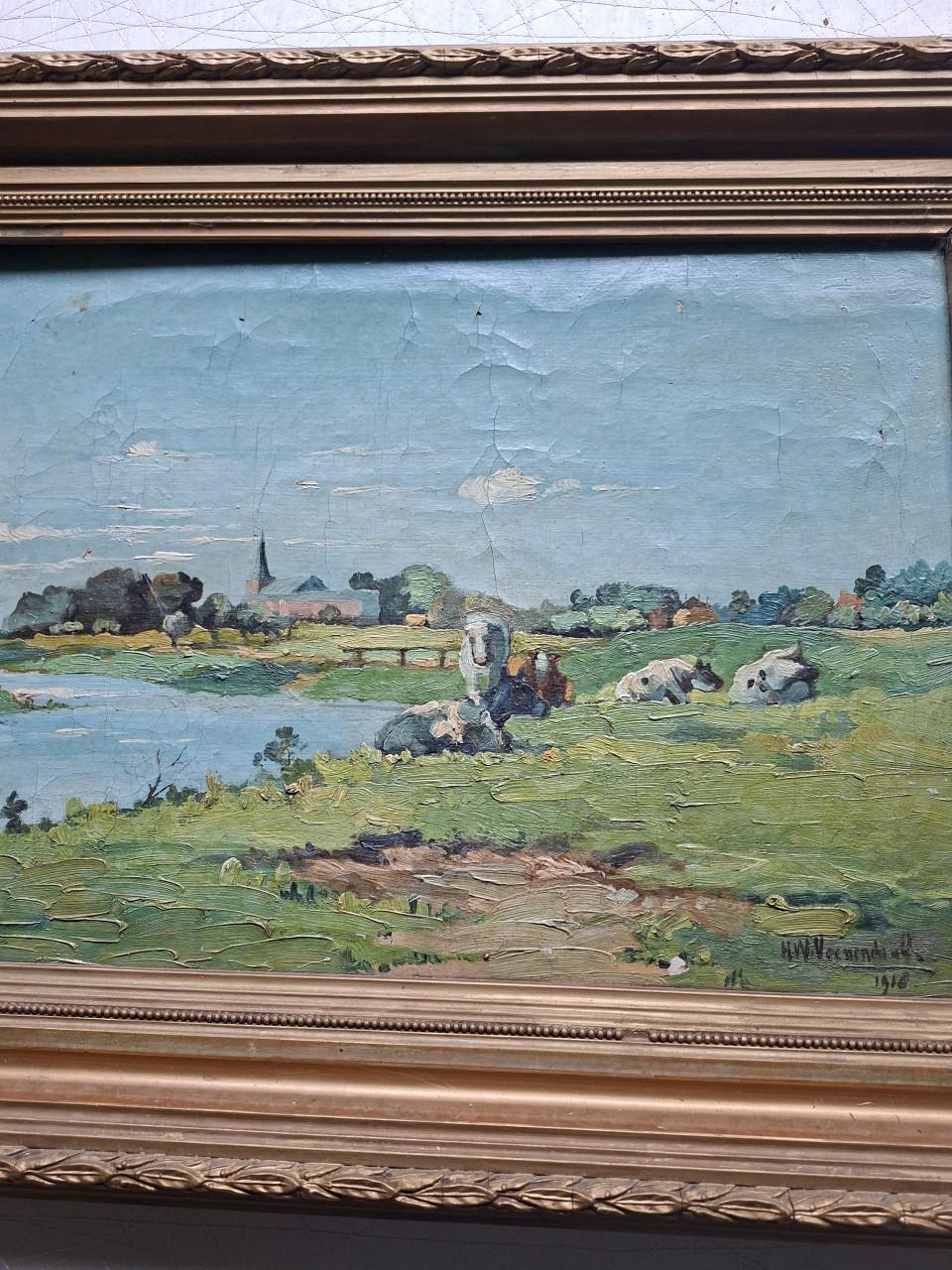 Schilderij landschap uit 1918 gesigneerd