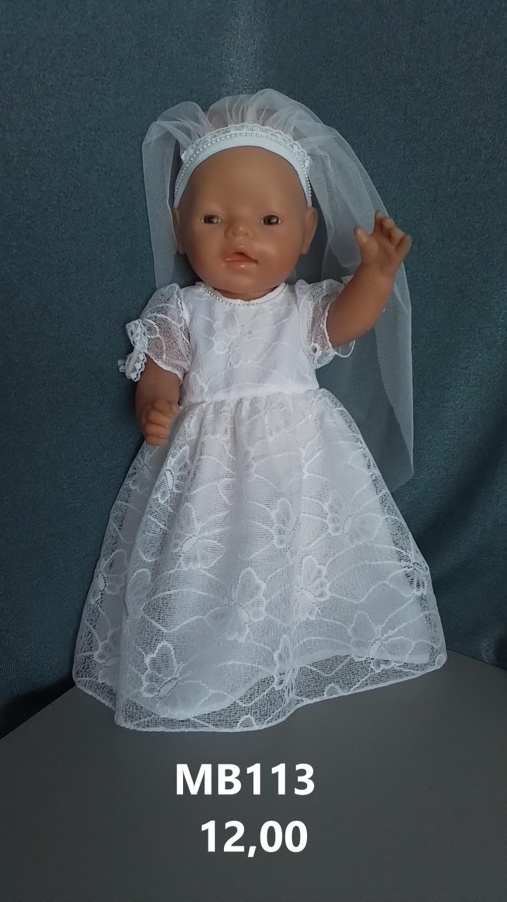 Baby born / babyborn bruidsjurk . Opbrengst KiKa. Poppenkleertjes.