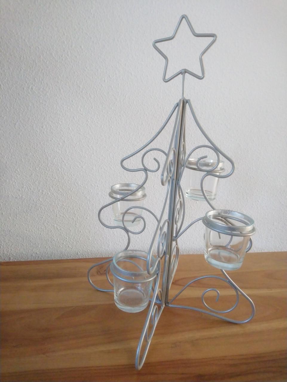 Metalen kerstboom met glazen waxinelichthouders, h 40 cm