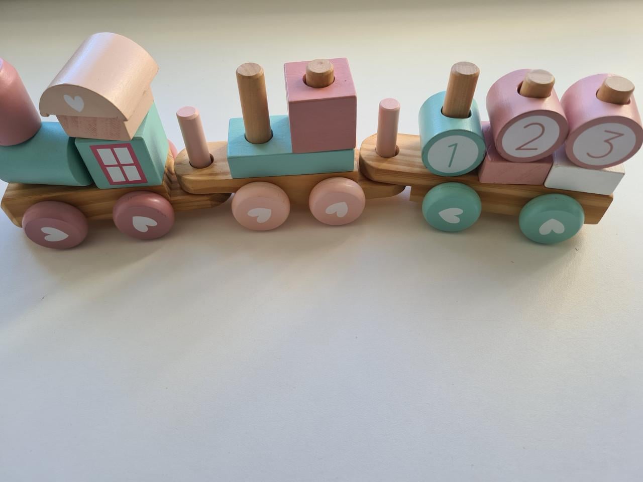 Houten blokkentrein van Little Dutch in roze en mintgroen