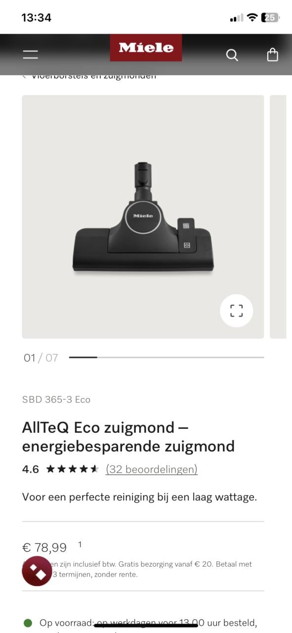 Miele stofzuigermond nieuw