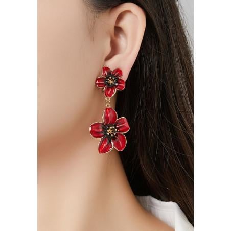 Oorclips blauw luxe stijl met twee bloemen