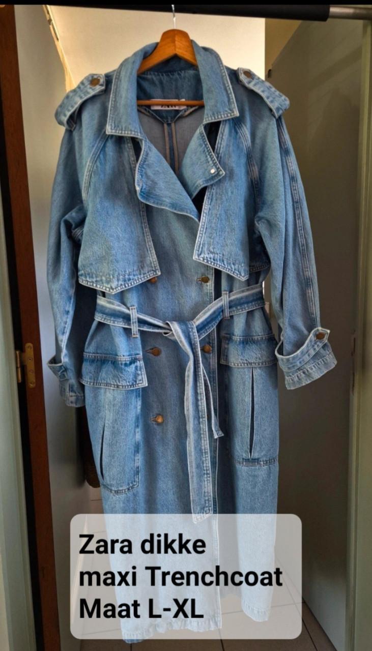 Prachtige Zara Maxi Trenchcoat van Dikke Soepele Spijkerstof L-XL