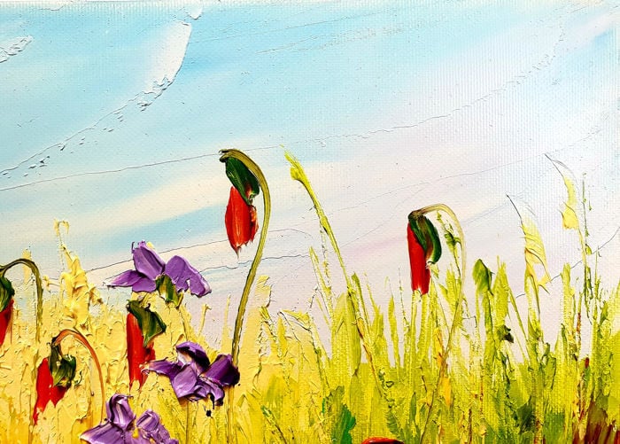 " Flowers in the Meadow " schilderij van Urszula Lemańska, 30 % Korting!