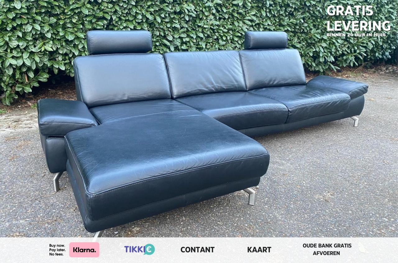 Henders & Hazel Zwarte Hoekbank –Echt Leer – Gratis Levering NL