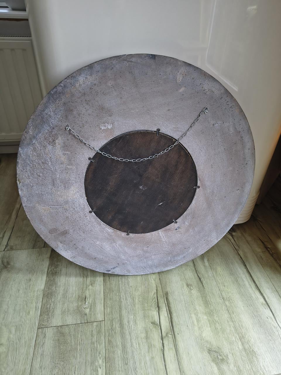 Prachtige grote houten spiegel rond, ronde spiegel hout.