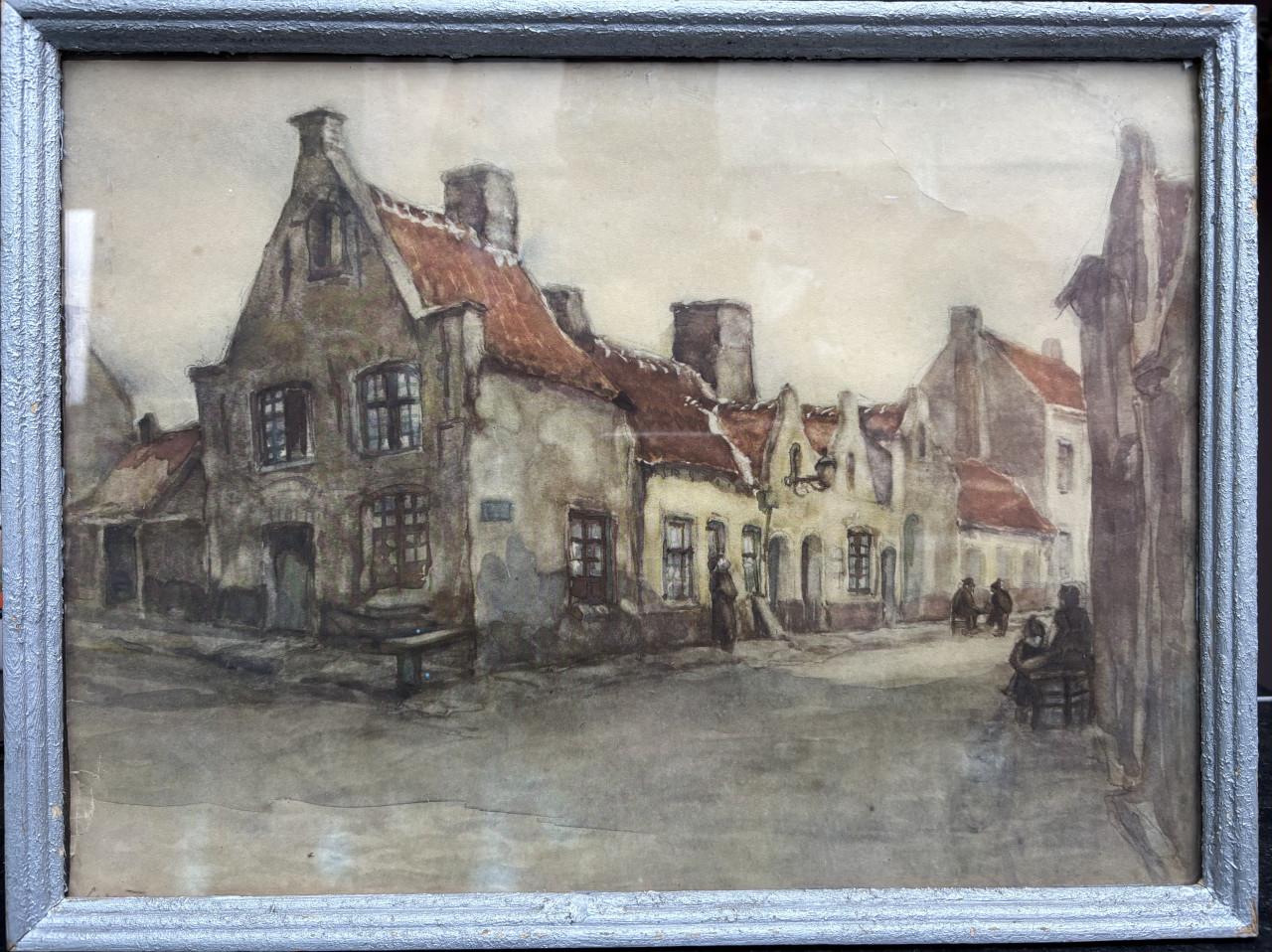 Nostalgische aquarel van een pittoreske straathoek