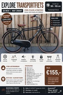 🚲 Explore Transportfiets – 28 inch | Mat Zwart 🖤