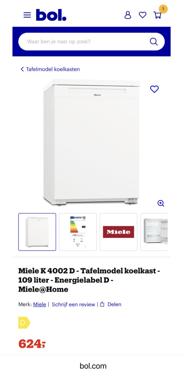 Miele tafelmodel Koelkast met vriesvak 85x60 cm Energieklasse A++