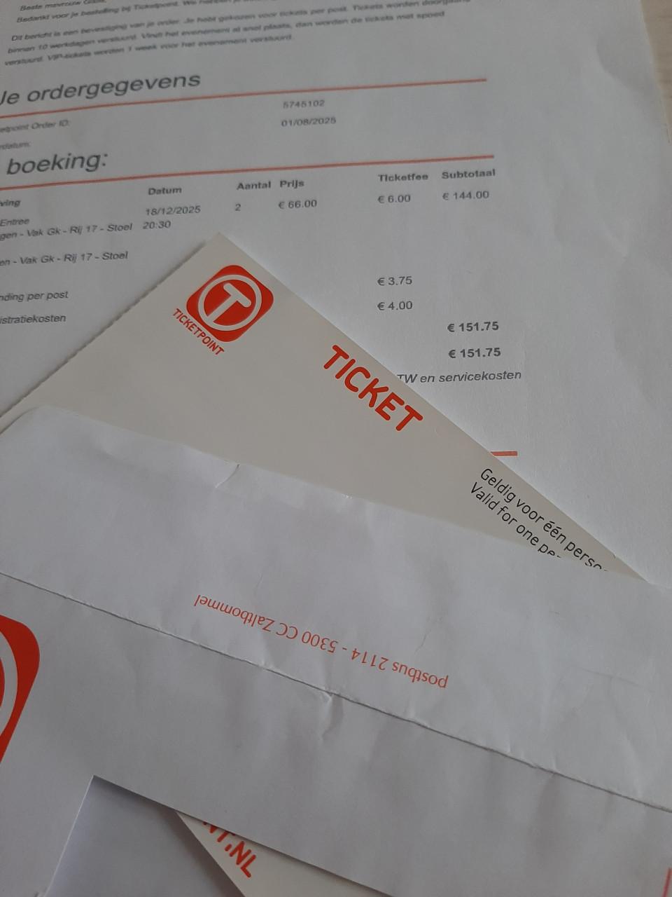 2 tickets voor de toppers 18-12-2025 zitplaatsen