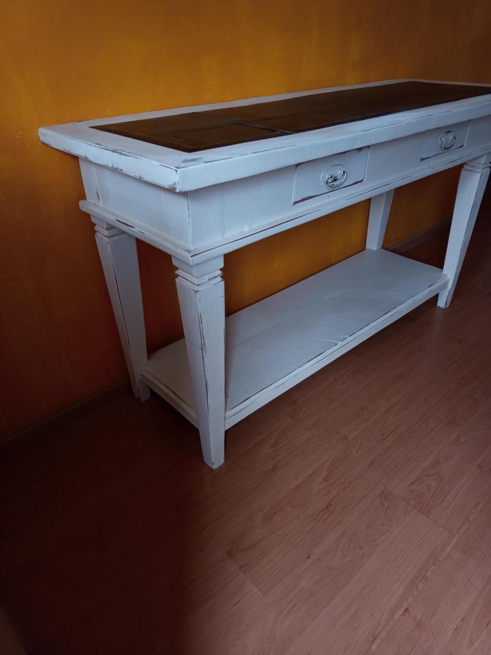 Antieke Sidetable wandtafel 140lx50bx74h cm met leer inleg