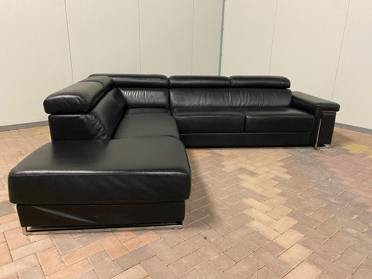 GRATIS LEVERING HEEL NL Zwarte Echt Leren Hoekbank