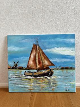 Oude visserij op de zeil 50 x 70  cm 95 euro