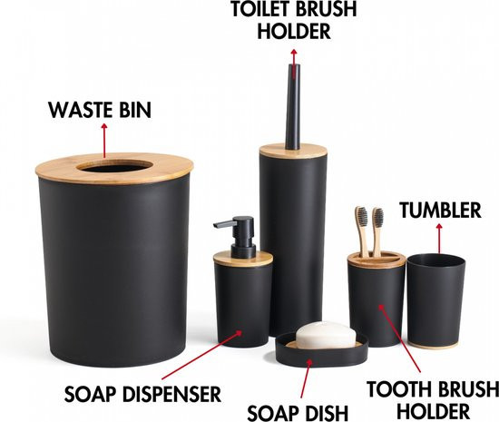 6 Delige Badkamer set Mat Zwart