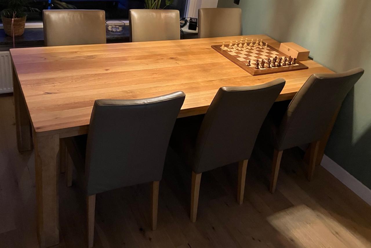 Massief eiken salon en eettafel set